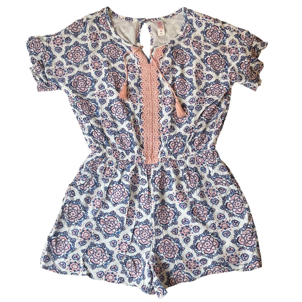 Justice Girls Romper size 20 Short Sleeve Casual Floral Blue Pink